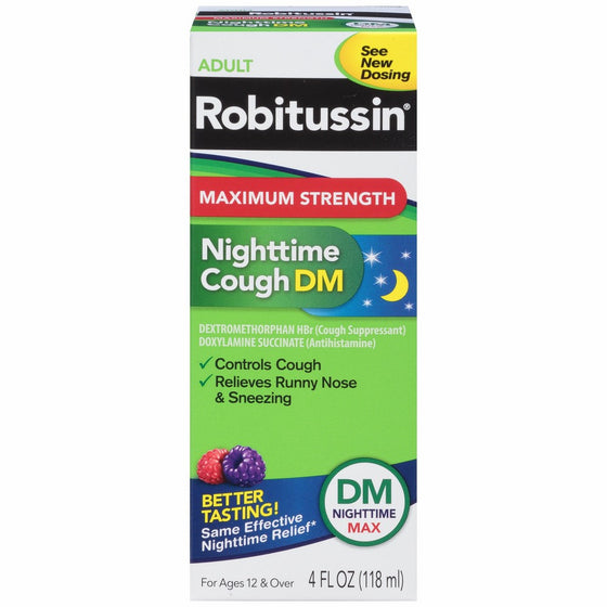 Robitussin Max Strength Nighttime Cough DM Cough Suppressant & Antihistamine Liquid Box, 4 Fluid Ounce