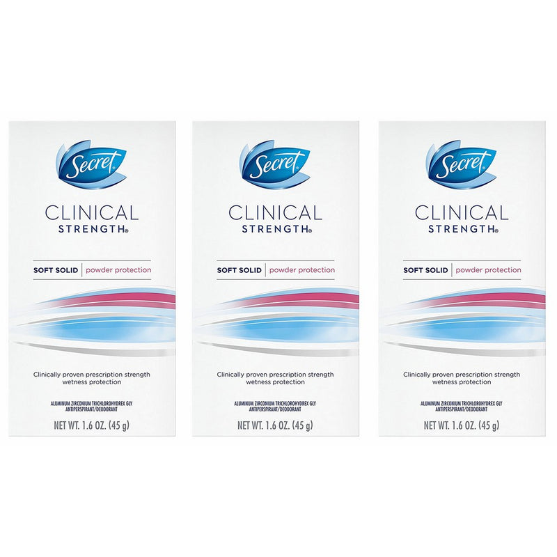 Secret Clinical Strength Antiperspirant and Deodorant Soft Solid, Powder Protection, 1.6 Oz.( Pack of 3 ) ( Packaging may Vary )
