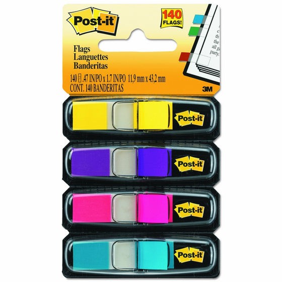 Post-it Flags, Assorted Bright Colors, 1/2-Inch Wide, 35/Dispenser, 4-Dispensers/Pack