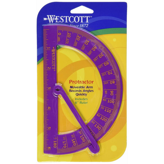 Westcott 180 Degree Protractor With Arm,6-Inch,Assorted Colors,(14069)