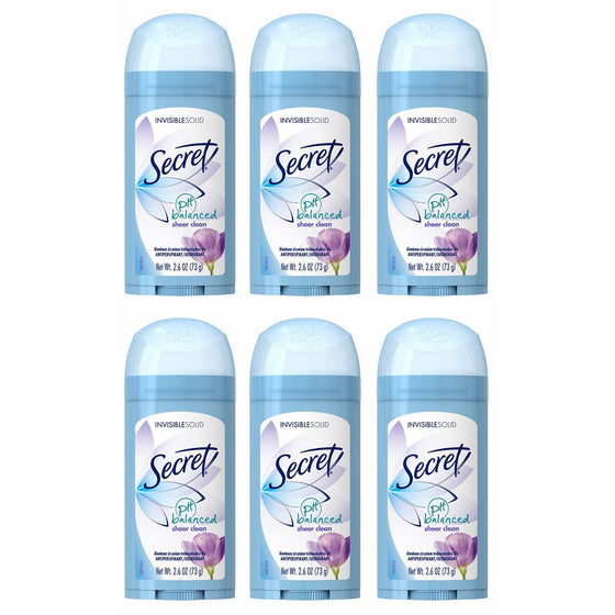 Secret Original Sheer Clean Scent Women's Invisible Solid Ph Balanced Antiperspirant & Deodorant 2.6 Oz (Pack of 6)