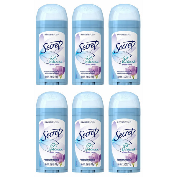 Secret Original Sheer Clean Scent Women's Invisible Solid Ph Balanced Antiperspirant & Deodorant 2.6 Oz (Pack of 6)