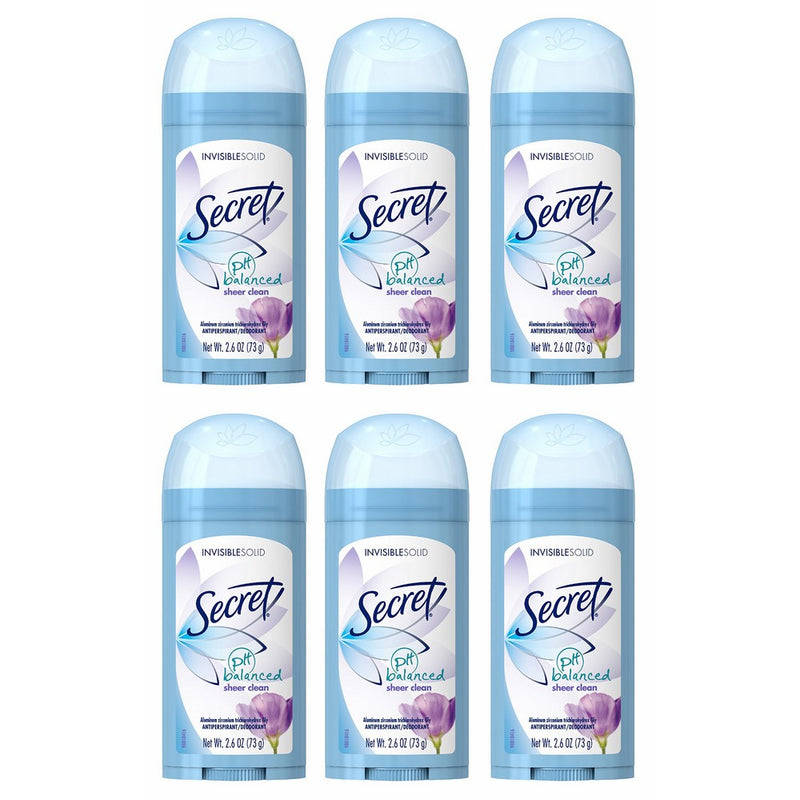 Secret Original Sheer Clean Scent Women's Invisible Solid Ph Balanced Antiperspirant & Deodorant 2.6 Oz (Pack of 6)