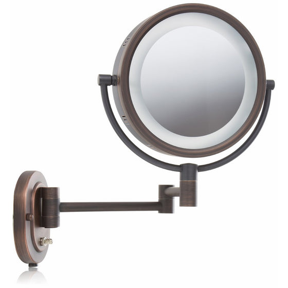 Jerdon HL65BZ 8-Inch Lighted Wall Mount Makeup Mirror with 5x Magnification, Bronze Finish