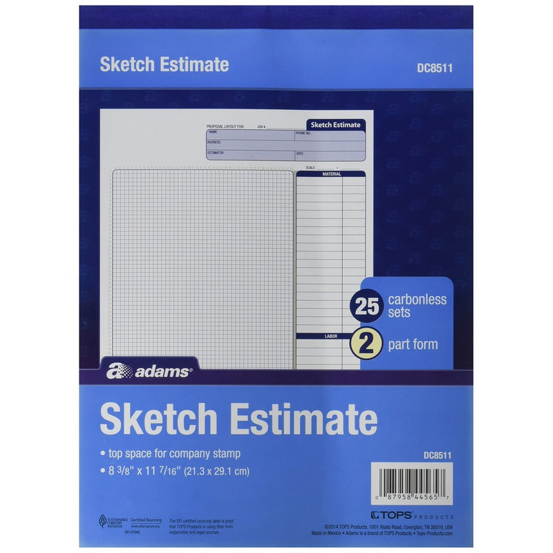 Adams Grid Sketch Book, Carbonless, 8.38 x 11.44 Inches, White and Canary, 2-Part, 25 Sets (DC8511)