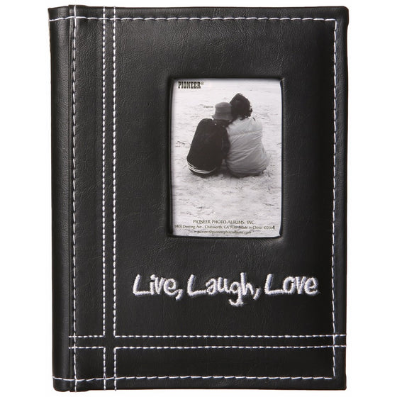 Pioneer LLL46 "Live, Laugh, Love" Embroidered Frame Cover Sewn Leatherette Mini Photo Album, Black