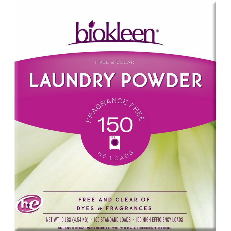 Biokleen Laundry Powder, Free & Clear, 10 lbs - 150 HE Loads/100 Standard Loads