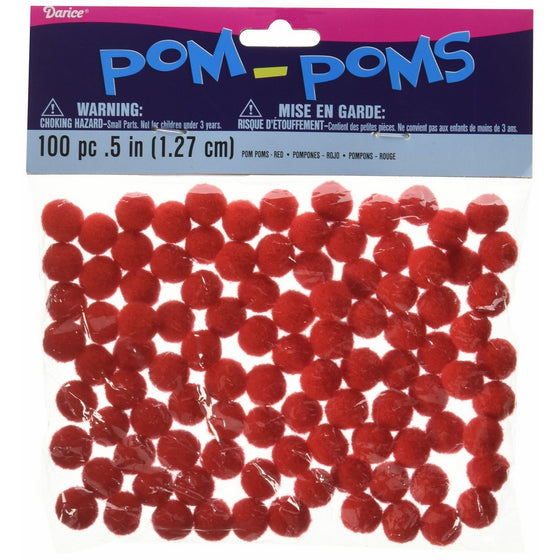 Darice 10174-30 Pom Poms .5" 100/Pkg-Red