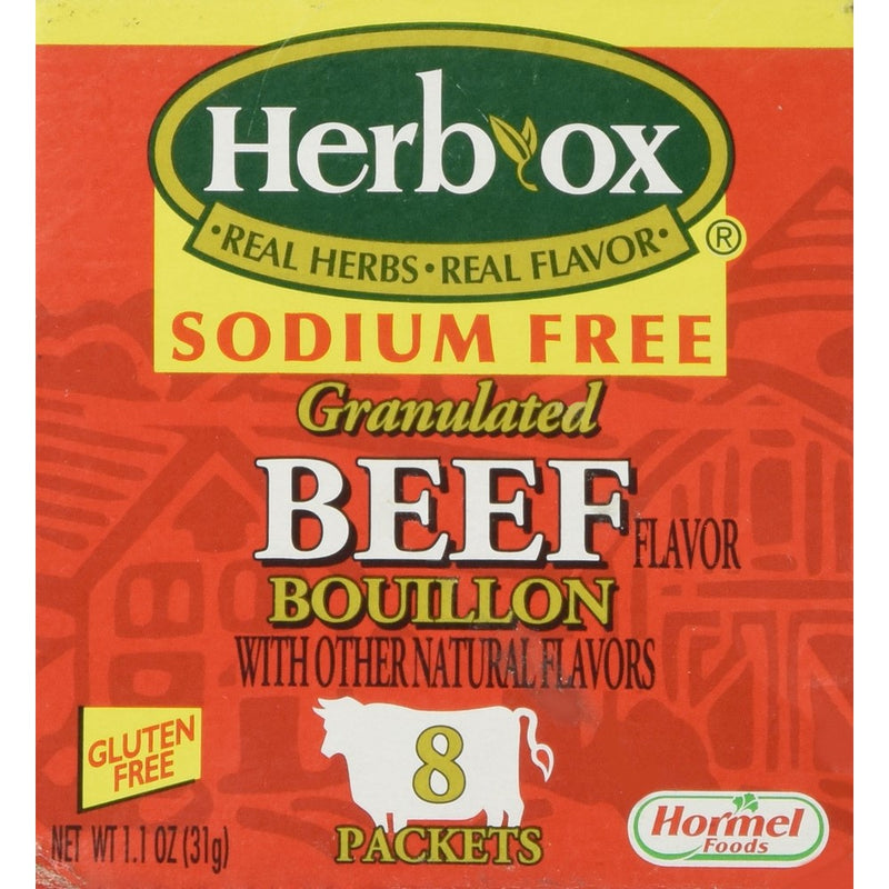 Herb-Ox Bouillon Packets Beef Instant Broth & Seasoning Sodium Free 1.1 oz Box (Gluten Free)