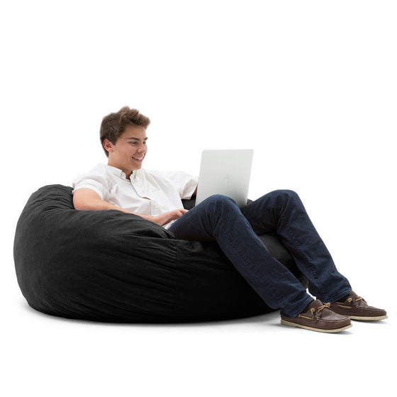 Big Joe Large Fuf Foam Filled Bean Bag Chair, Comfort Suede, Black Onyx