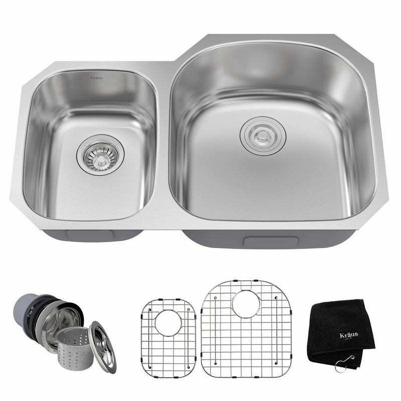 Kraus KBU25 32 inch Undermount 60/40 Double Bowl 16 gauge Stainless Steel Kitchen Sink