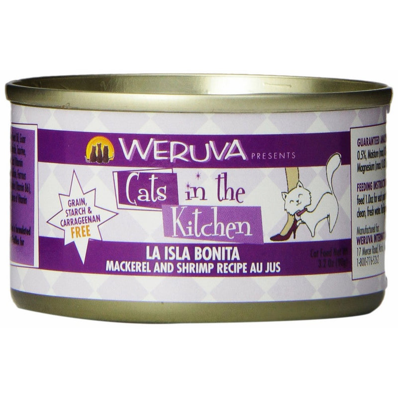Weruva Cats in the Kitchen, La Isla Bonita with Mackerel & Shrimp Au Jus Cat Food, 3.2oz Can (Pack of 24)