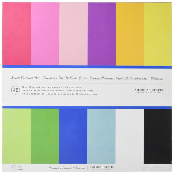 12 x 12-inch AC Cardstock Pad by American Crafts | Includes 48 sheets of heavy weight, smooth cardstock in various primary colors