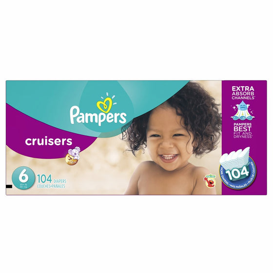 Pampers Cruisers Disposable Diapers Size 6, 104 Count, ECONOMY PACK PLUS