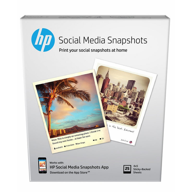 HP Photo Paper, Sticky Back Social Media Snapshots (4x5") 25 sheets