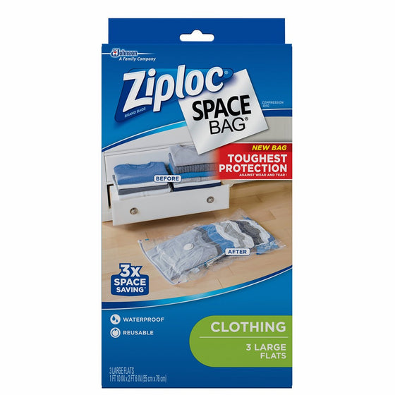 Ziploc Space Bag, Flat, Large, 3 Count