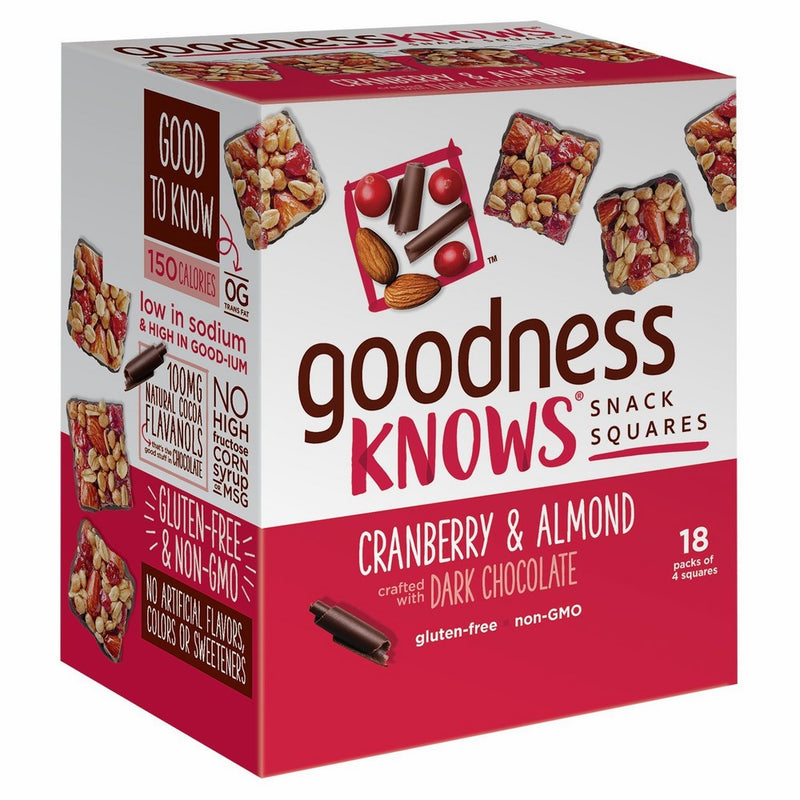 goodnessknows Cranberry, Almond & Dark Chocolate Gluten Free Snack Square Bars 18-Count Box