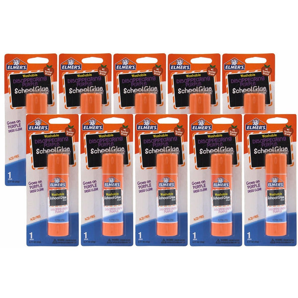 Elmers E523 Purple Disappearing School Glue Stick (Pack of 10)