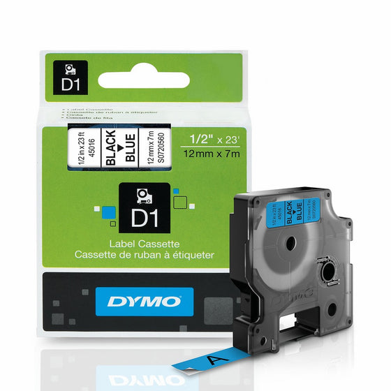 DYMO Standard D1 45016 Labeling Tape ( Black Print on Blue Tape , 1/2'' W x 23' L , 1 Cartridge)