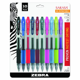 Zebra Sarasa Retractable Gel Ink Pens, Medium Point 0.7mm, Assorted Color Rapid Dry Ink, 10-Count