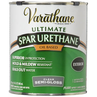 Rust-Oleum Varathane 9441H 1-Quart Classic Clear Oil Based Outdoor Spar Urethane, Semi-Gloss Finish
