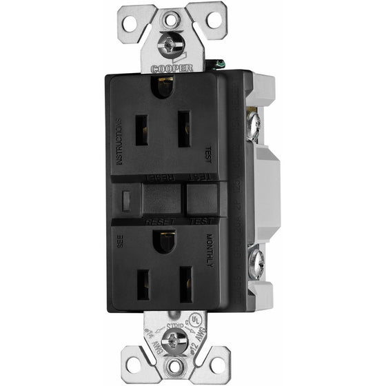 Eaton VGF15BK 15-Amp 2-Pole 3-Wire 125-Volt Duplex Ground Fault Circuit Interrupter, Black