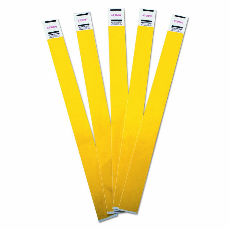 ADVANTUS Crowd Management Tyvek Wristbands, Sequentially Numbered, Yellow, Pack of 100 (75444)