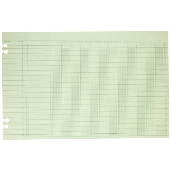 Wilson Jones Green Columnar Ruled Ledger Paper, 12 Columns and 36 Lines per Page, 11 x 17 Inches, 100 Sheets per Pack (WG50-12A)