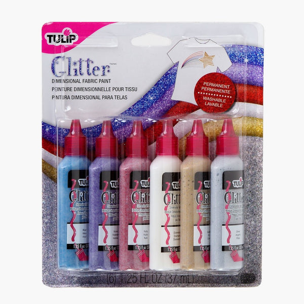 Tulip 23427 Dimensional Glitter Fabric Paint, 6-Pack