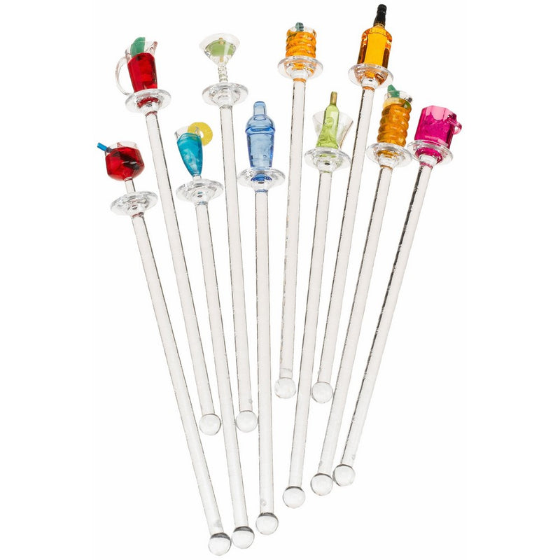 Prodyne S-10-H Happy Hour Swizzle Sticks. Clear Shafts, Set of 10