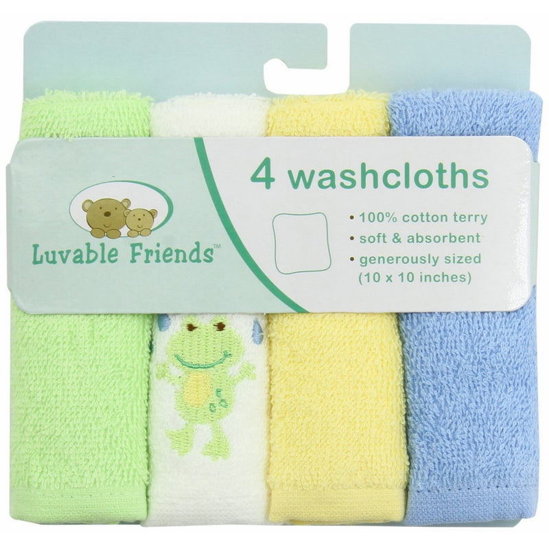 Luvable Friends 4 Pack Super Soft Washcloths, Green Frog