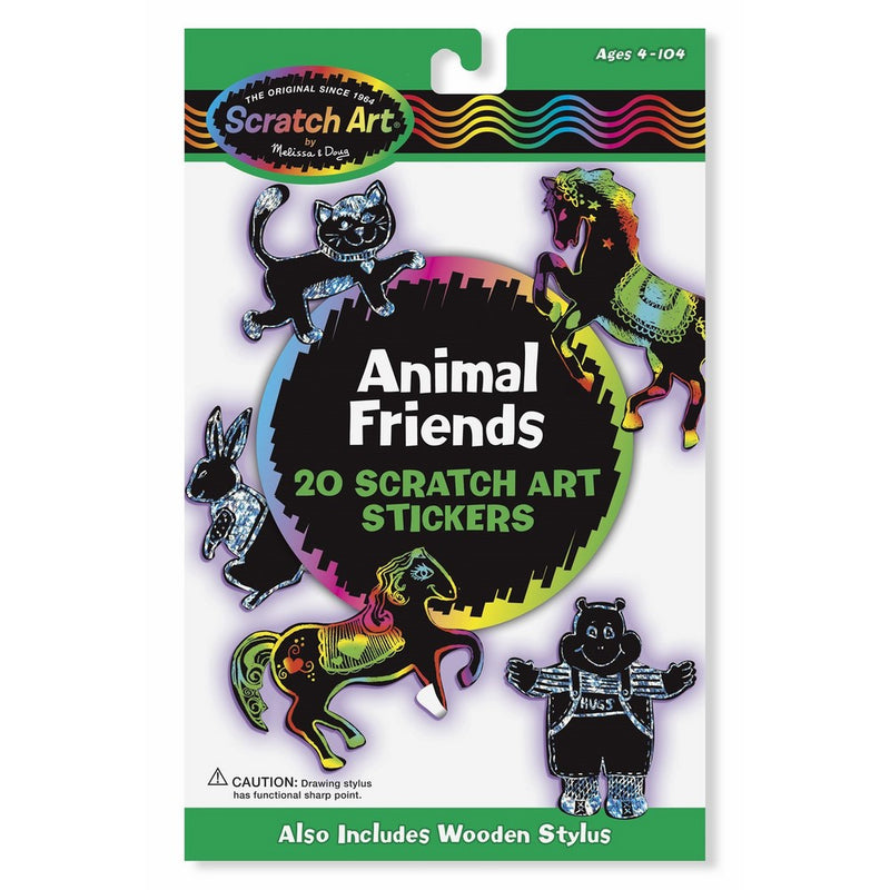 Melissa & Doug Scratch Art Sticker Kit - Animal Friends, 20 Color-Reveal Stickers