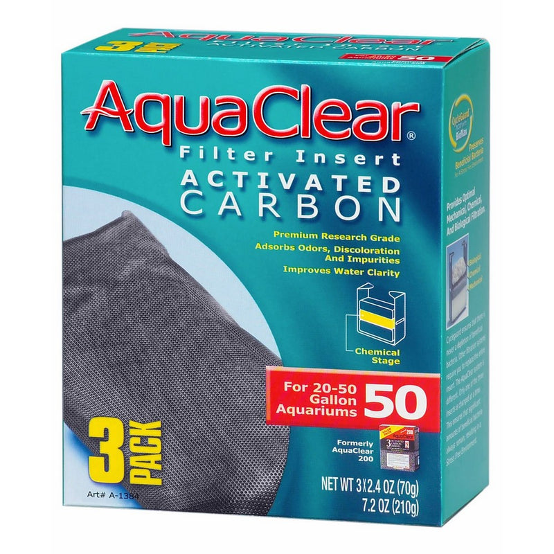 Aquaclear Activated Carbon Insert, 50-Gallon Aquariums, 3-Pack
