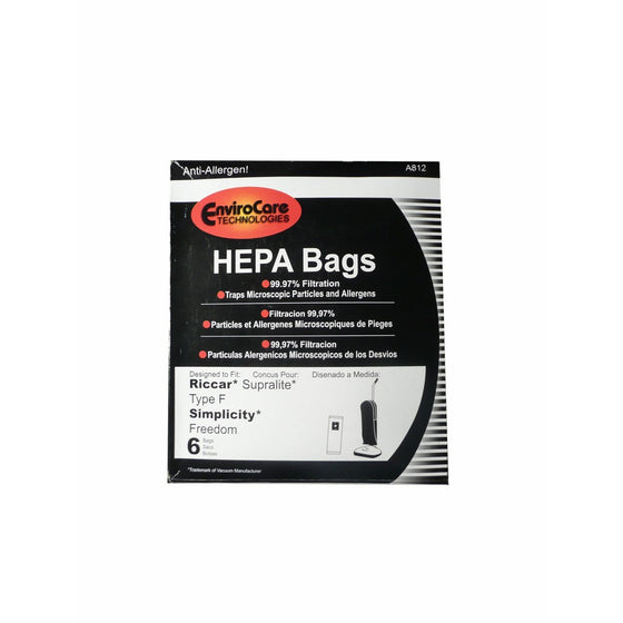EnviroCare Replacement HEPA Vacuum Bags for Riccar Supralite Type F and Simplicty Freedom Uprights