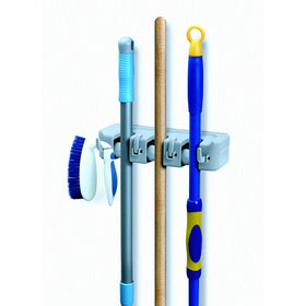 Superio Mop And Broom Holder, Wall Organizer, 3 Slots and 4 Hooks, White