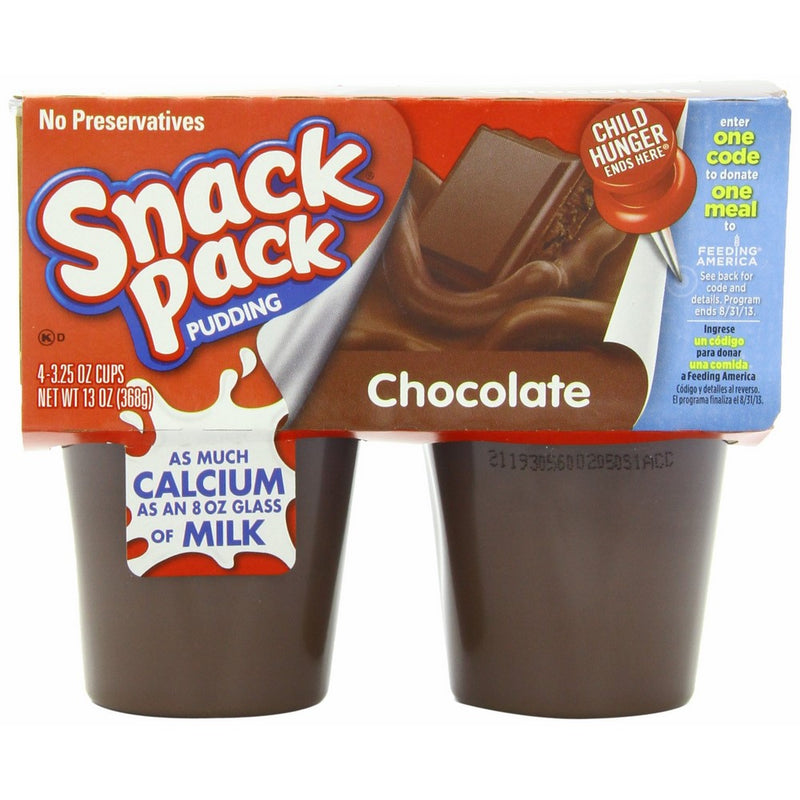 Snack Pack Pudding, Chocolate, 4 Count - 3.25 oz Cups (Pack of 12)