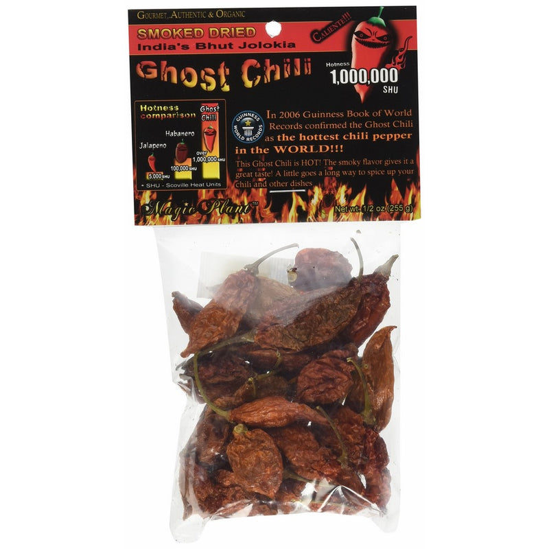 Smoked and Dried Bhut Jolokia Ghost Chili Pepper Pods , .5 Ounce