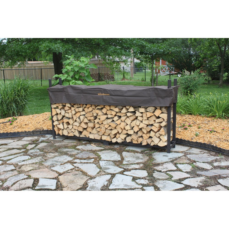 The Woodhaven 8 Foot Brown Firewood Log Rack with Cover