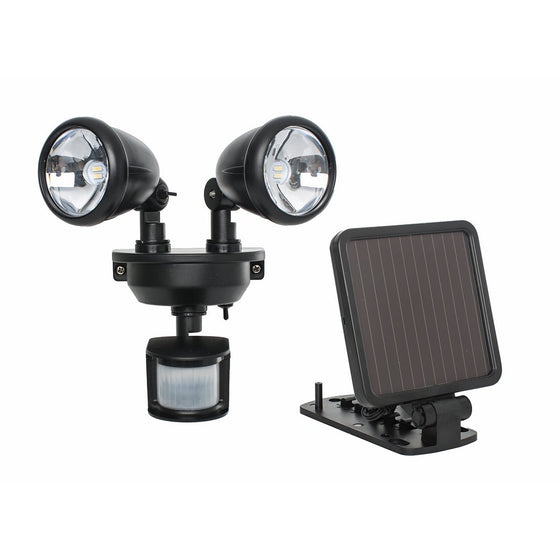 MAXSA Solar-Powered Dual Head Security Spotlights, Motion-Activated & Adjustable Lights for your Patio, Driveway, or Front Door, Black 44215