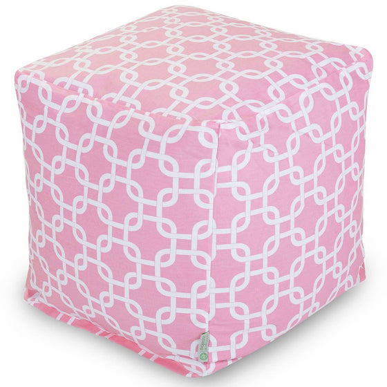 Majestic Home Goods Links Indoor/Outdoor Bean Bag Ottoman Pouf Cube, 17" x 17" x 17" (Soft Pink)