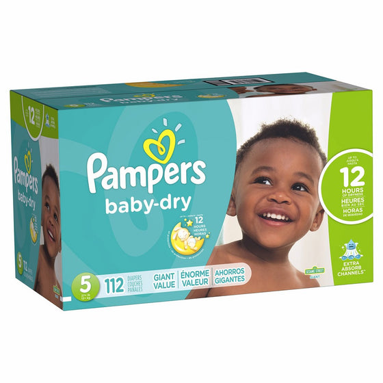 Pampers Baby-Dry Disposable Diapers Size 5, 112 Count, GIANT