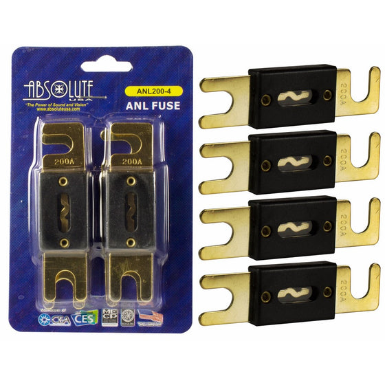 Absolute USA ANL200-4 4 Pack ANL 200 Amp Gold Plated Fuse