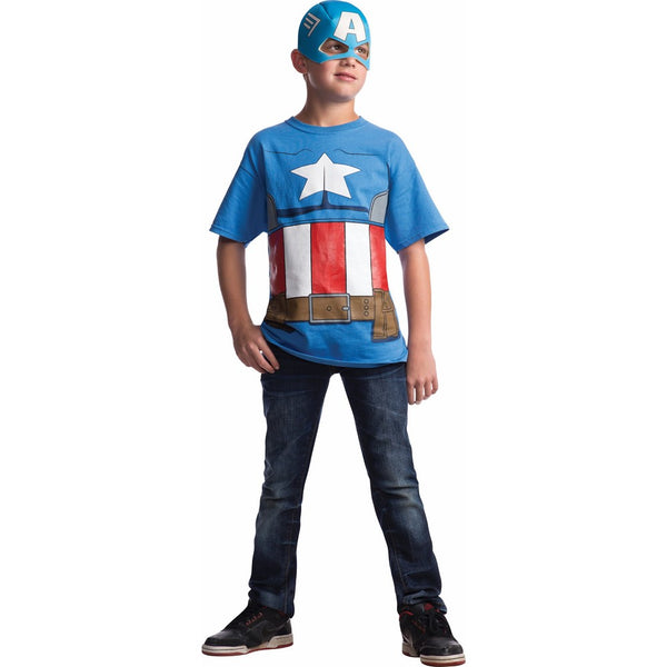 Marvel Avengers Assemble Captain America Costume T-Shirt with Mask, Small