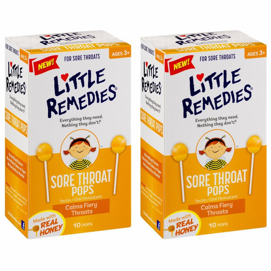 Little Remedies Sore Throat Pops made with Real Honey | 10-Lollipops per Pack | 2-Pack