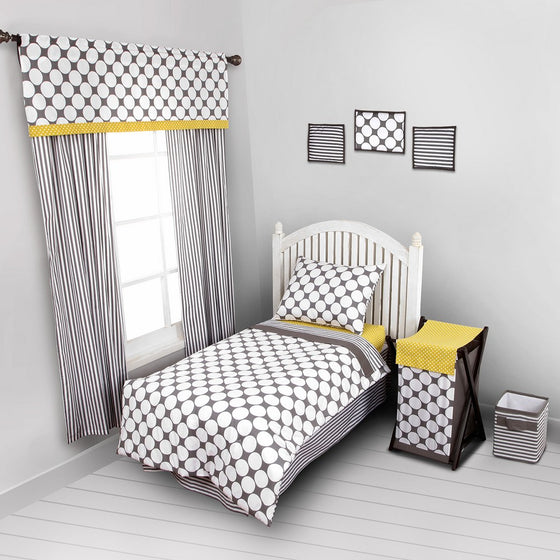 Dots/Pin Stripes Grey/Yellow 4 pc Toddler Bedding Set