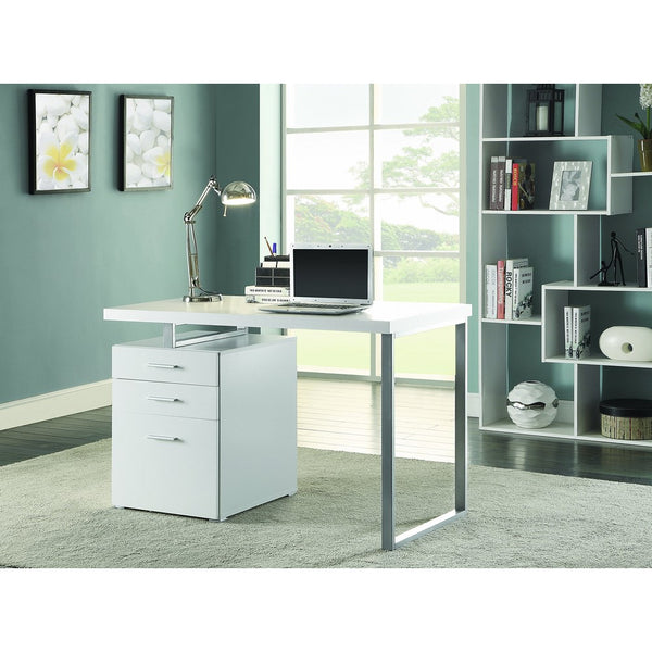 Coaster Contemporary White Writing Desk with File Drawer and Reversible Set-Up