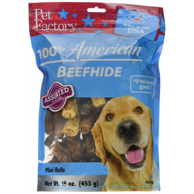 Pet Factory U.S.A. Beef Hide Assorted Flavored 3-3.5" Mini Rolls Chews for Dogs, Small/16 oz