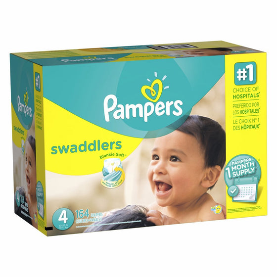 Pampers Swaddlers Disposable Diapers Size 4, 164 Count, ONE MONTH SUPPLY