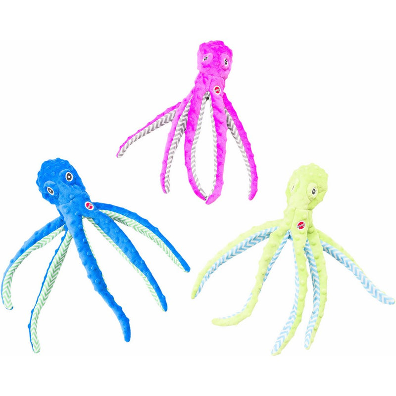 Ethical Pets Skinneeez Extreme Stuffingless durable squeaker Octopus Dog and Cat Toy, 16", Assorted