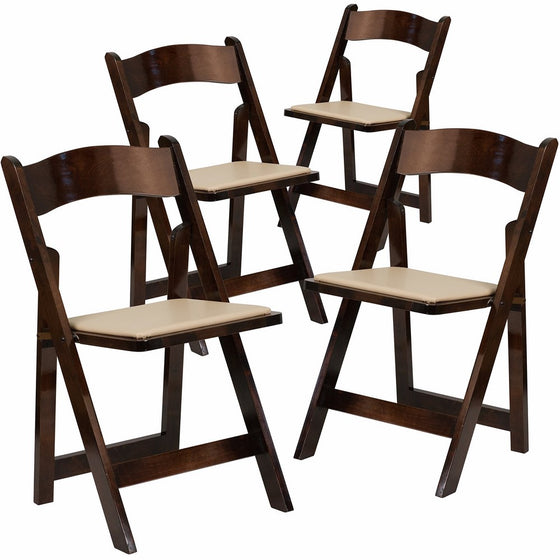 Flash Furniture 4 Pk. HERCULES Series Fruitwood Wood Folding Chair with Vinyl Padded Seat
